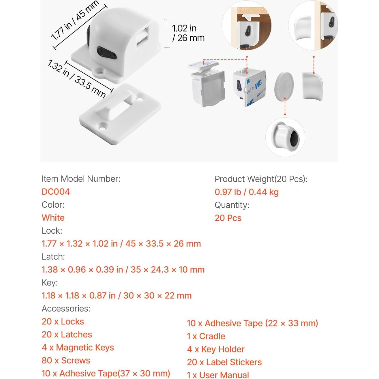 Cerraduras Magnéticas de Seguridad VEVOR para Niños - 20 Paquetes