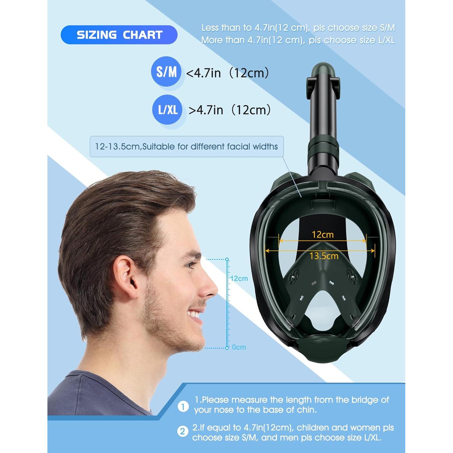 Máscara de Snorkel Greatever G2 Cara Completa Antifugas 180°