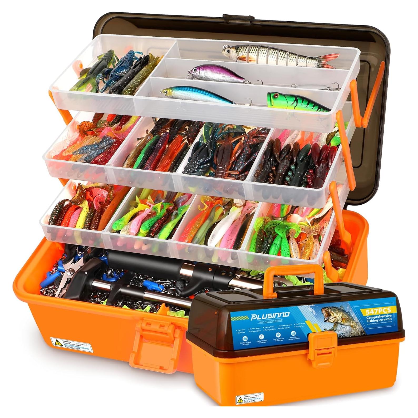 Caja de Pesca PLUSINNO 4 Capas con 547 Accesorios - Naranja