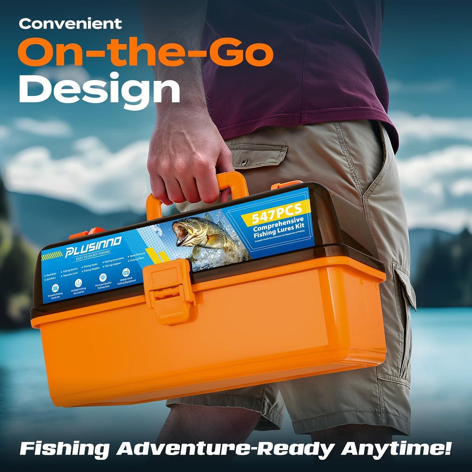 Caja de Pesca PLUSINNO 4 Capas con 547 Accesorios - Naranja