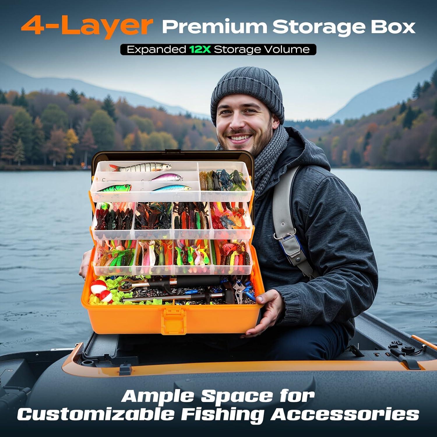 Caja de Pesca PLUSINNO 4 Capas con 547 Accesorios - Naranja