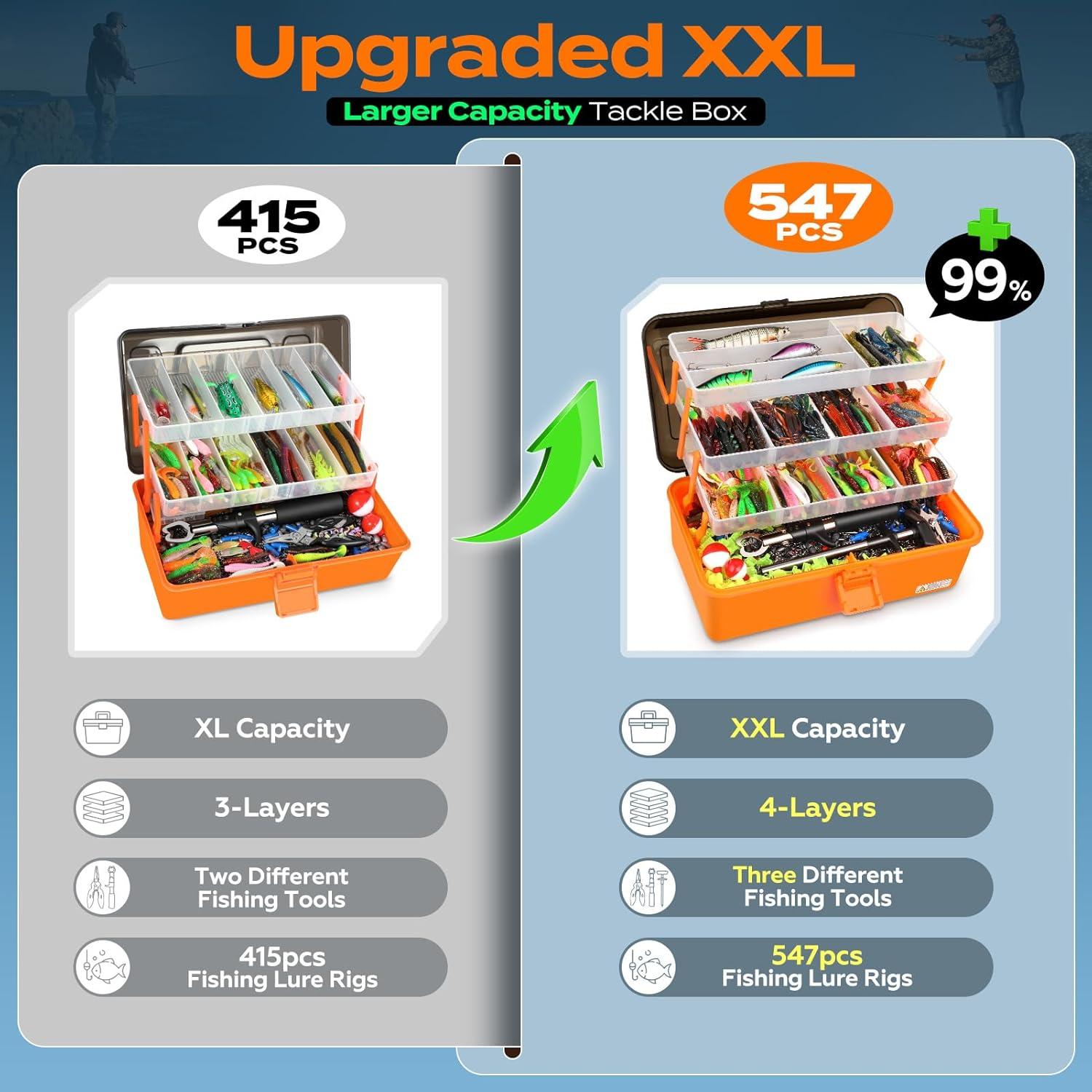 Caja de Pesca PLUSINNO 4 Capas con 547 Accesorios - Naranja