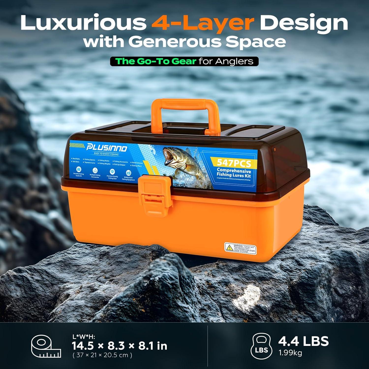 Caja de Pesca PLUSINNO 4 Capas con 547 Accesorios - Naranja