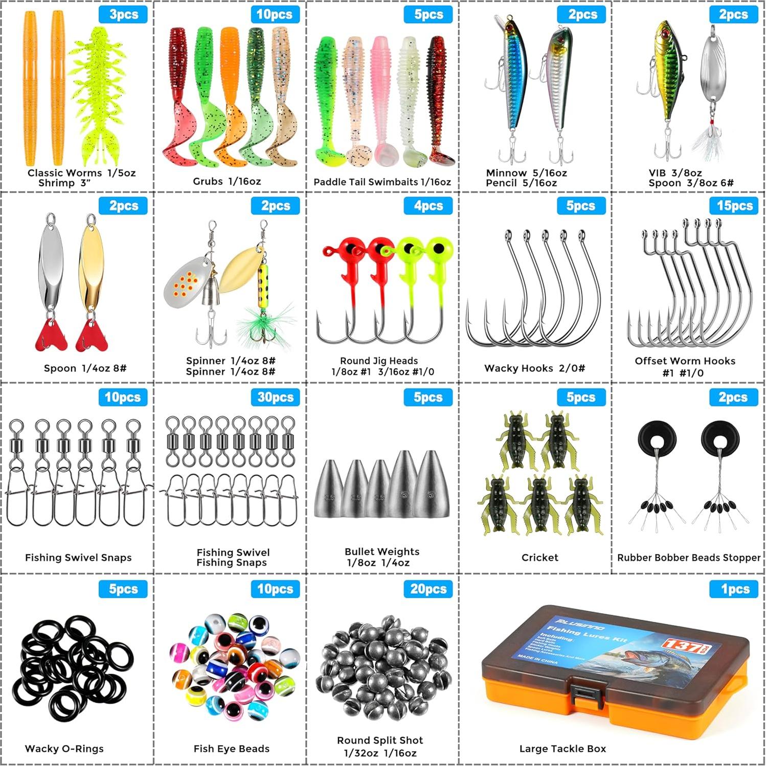 Kit de Cebo de Pesca PLUSINNO 137 Piezas Accesorios Bass