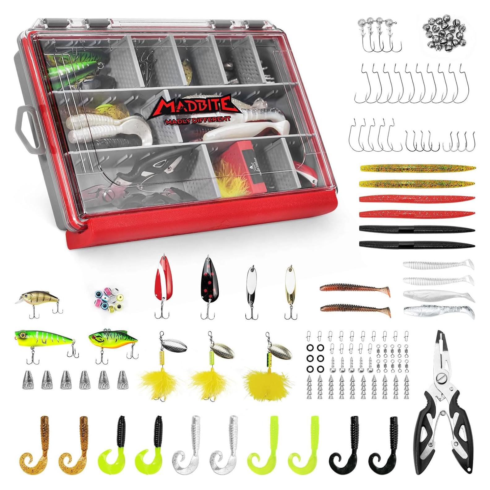 Kit de Señuelos de Agua Dulce MadBite 143pcs con Caja y Alicates