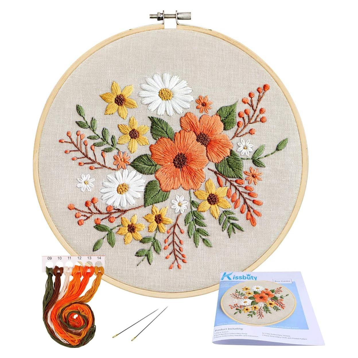 Kit de Bordado KISSBUTY con Aro de Bambú y Hilos Coloridos
