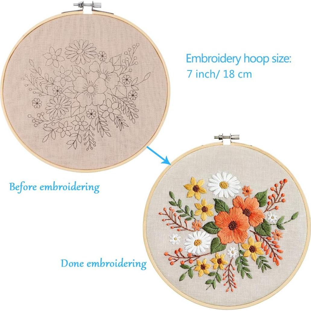 Kit de Bordado KISSBUTY con Aro de Bambú y Hilos Coloridos