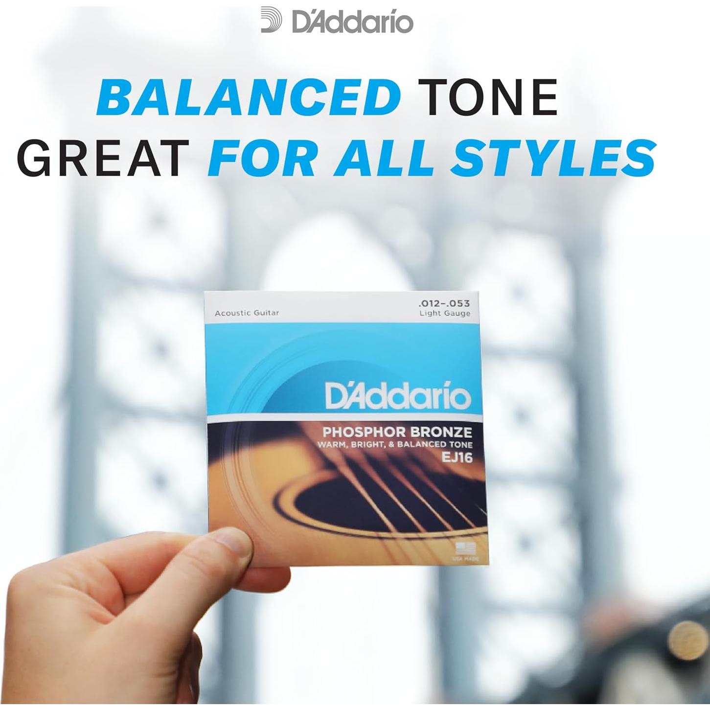 Cuerdas de guitarra acústica D'Addario EJ16-3D 12-53 Ligera 3-Pack