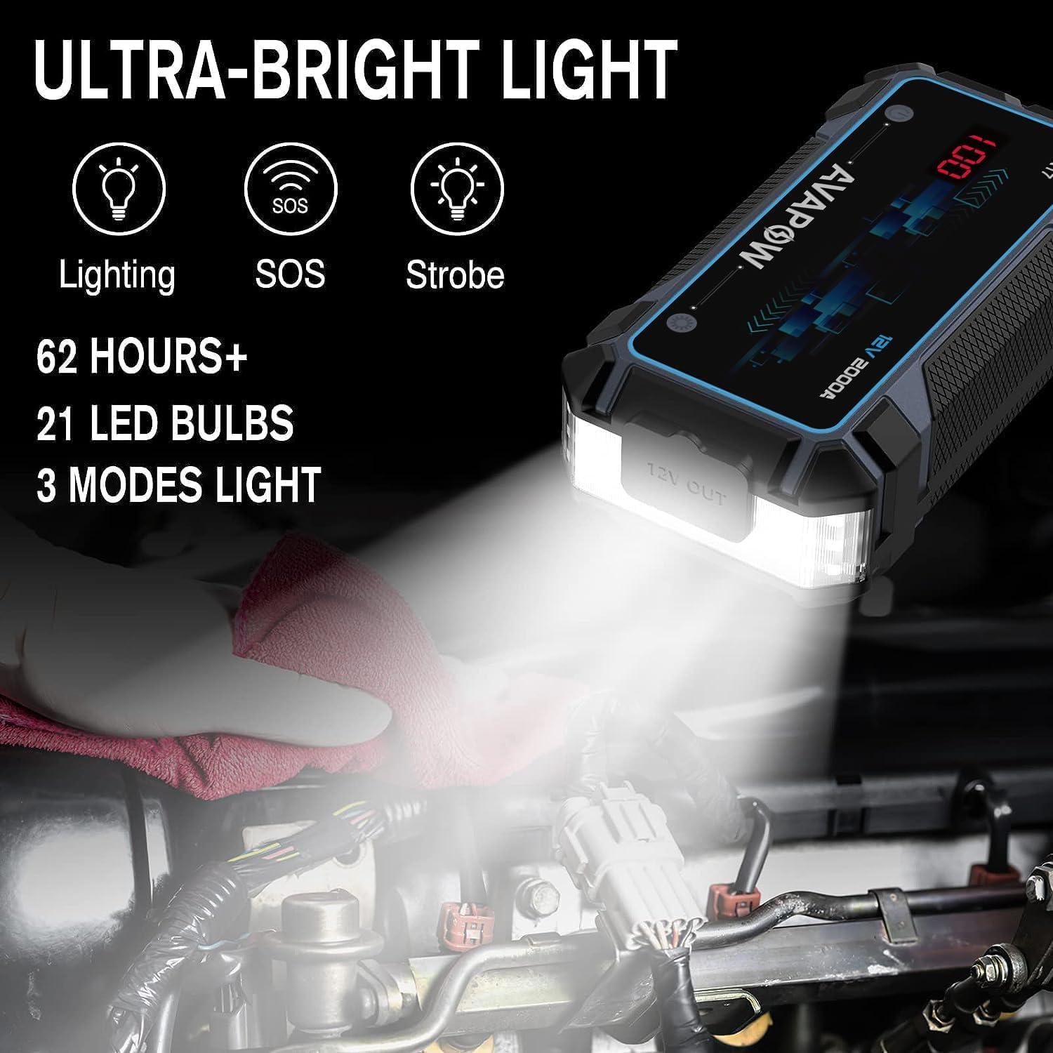 AVAPOW Arrancador de Batería A17 2000A 12V USB LED