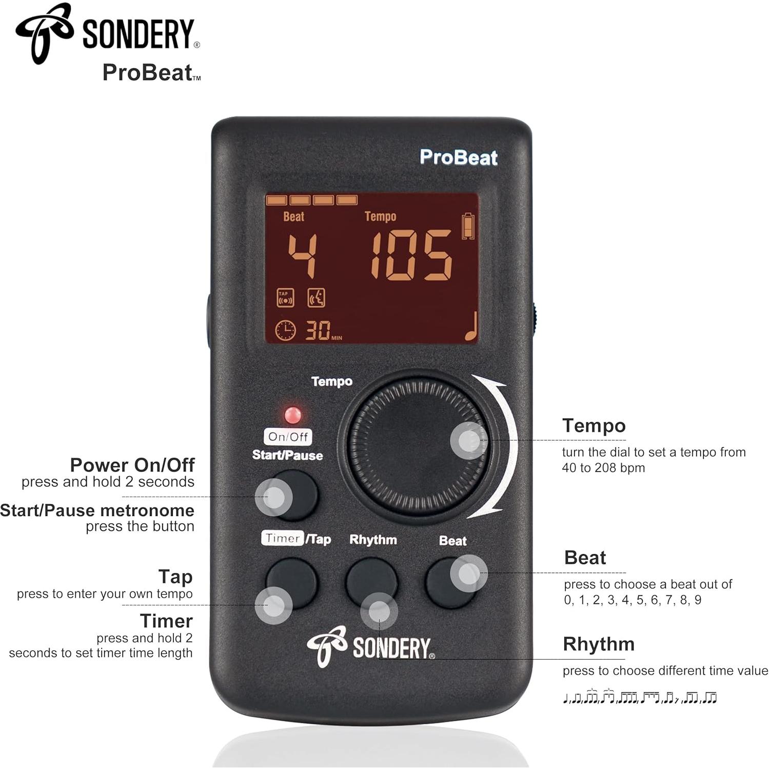 Metrónomo Digital Sondery ProBeat Recargable con Conteo Vocal
