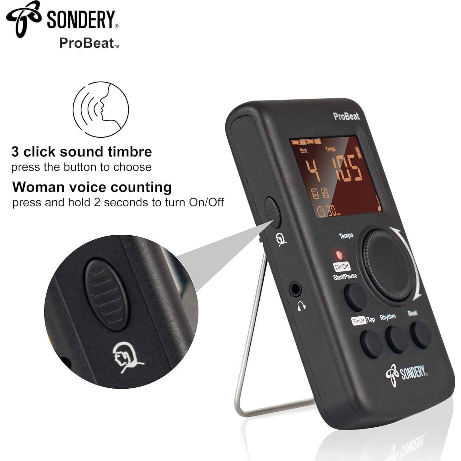 Metrónomo Digital Sondery ProBeat Recargable con Conteo Vocal