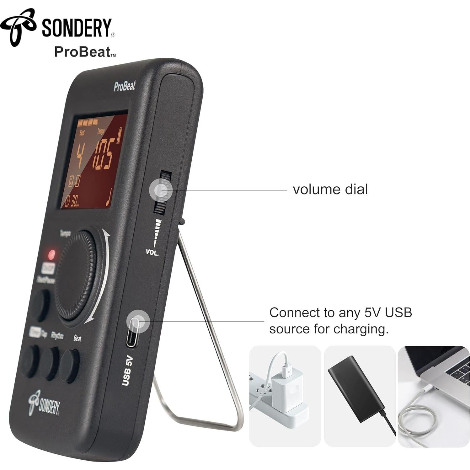 Metrónomo Digital Sondery ProBeat Recargable con Conteo Vocal