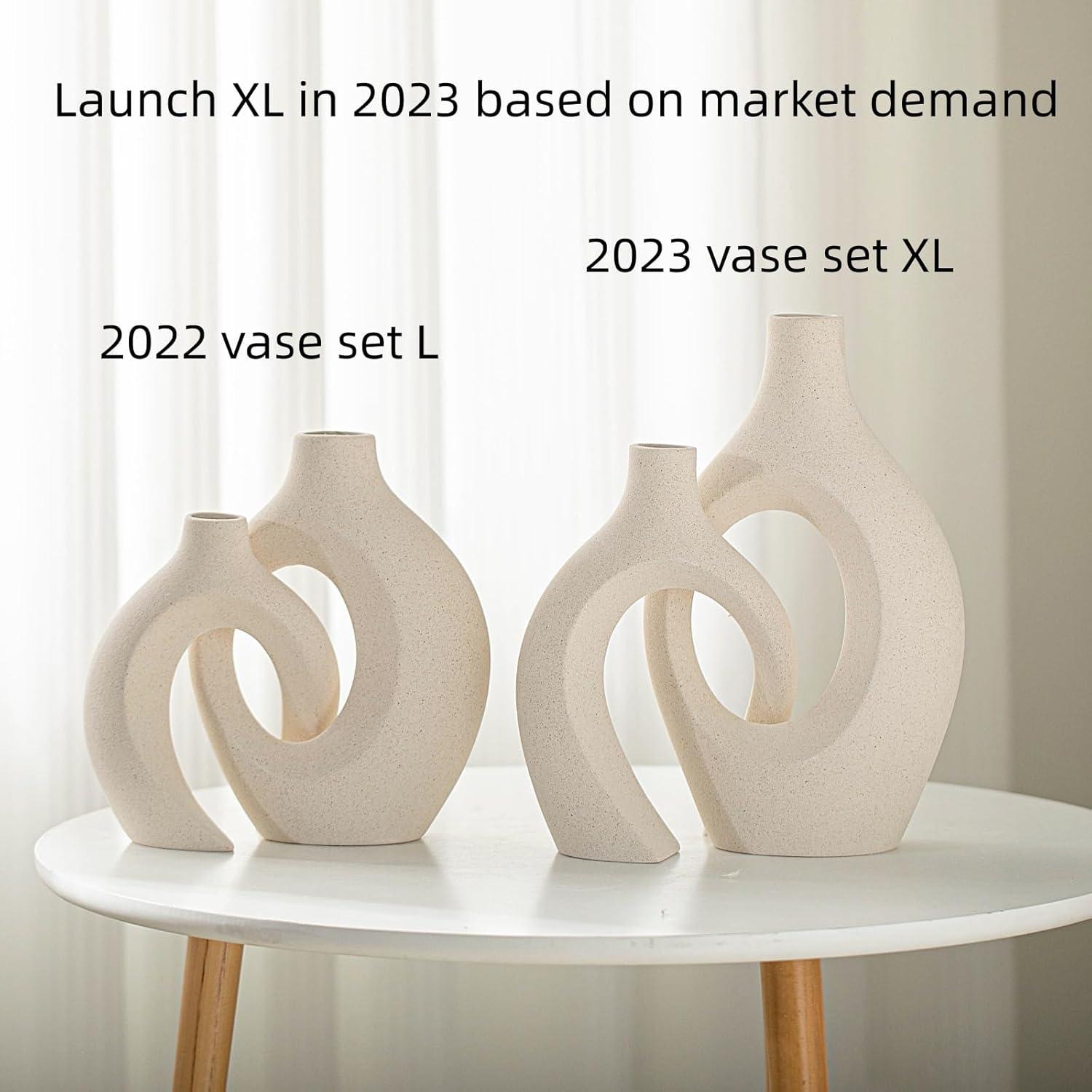 Juego de Jarrones de Cerámica Lvases 2 Piezas Estilo Boho 17.3 cm