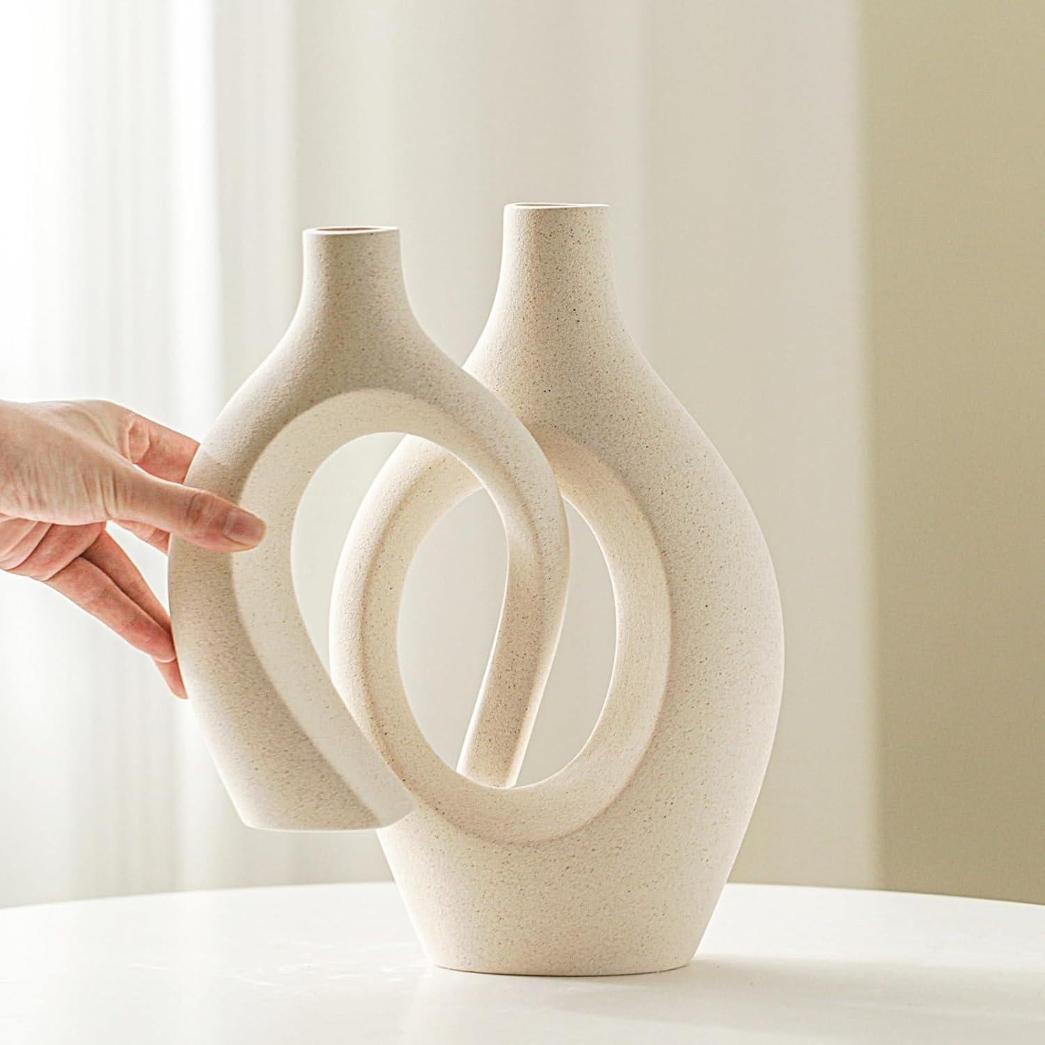 Juego de Jarrones de Cerámica Lvases 2 Piezas Estilo Boho 17.3 cm