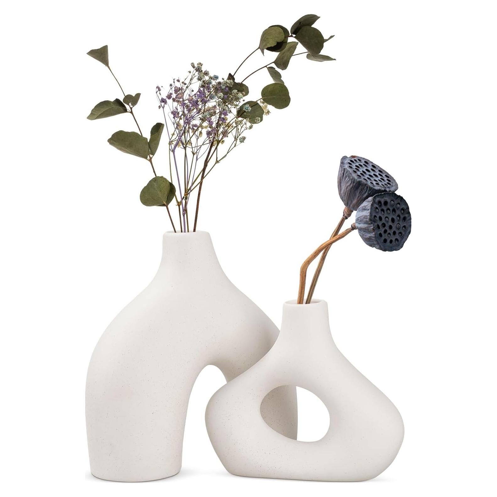 Juego de 2 Jarrones de Cerámica Blanca Sorfity - Estilo Minimalista