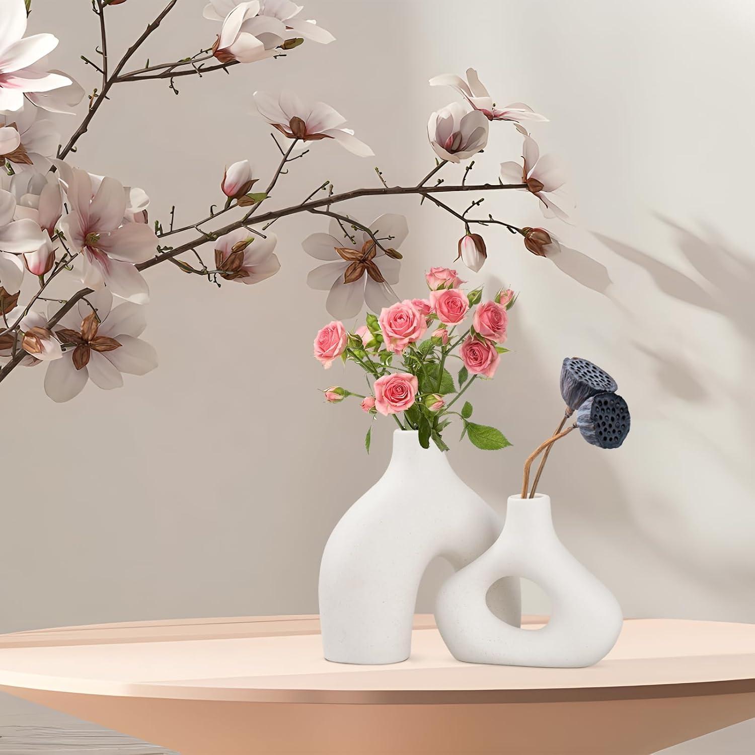 Juego de 2 Jarrones de Cerámica Blanca Sorfity - Estilo Minimalista