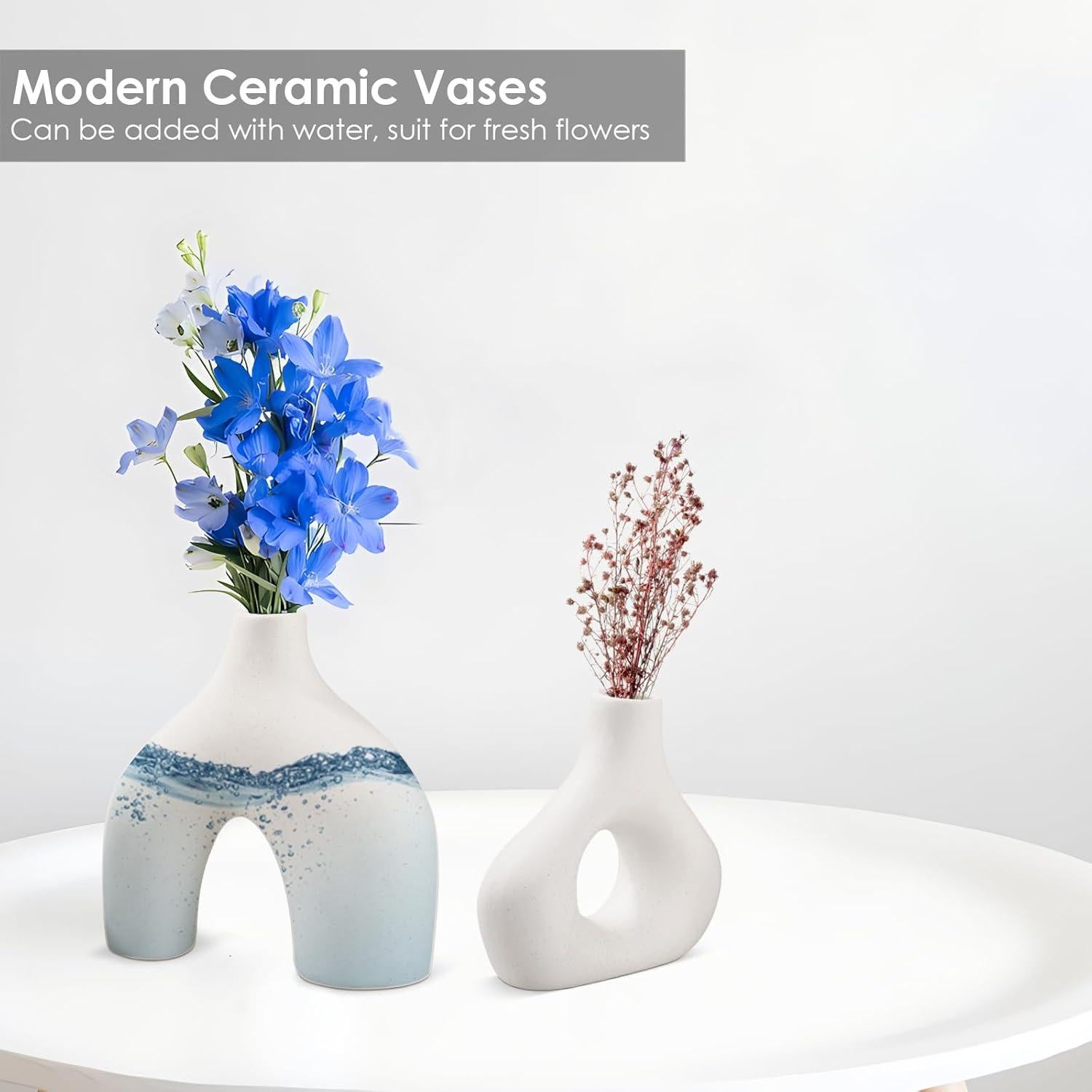 Juego de 2 Jarrones de Cerámica Blanca Sorfity - Estilo Minimalista