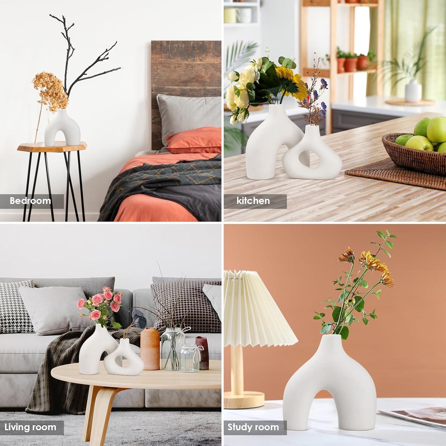 Juego de 2 Jarrones de Cerámica Blanca Sorfity - Estilo Minimalista