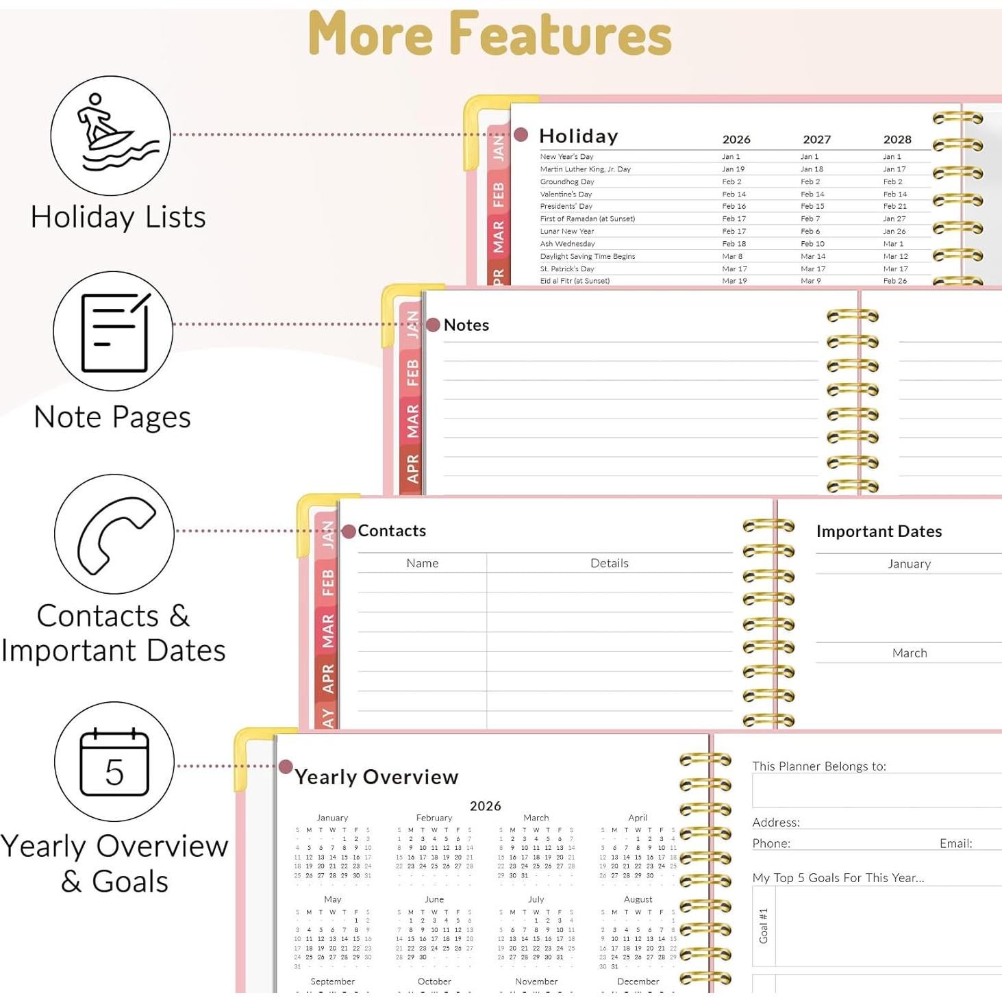 Planificador 2026 Forvencer Tapa Dura Rosa 21.6x27.9 cm