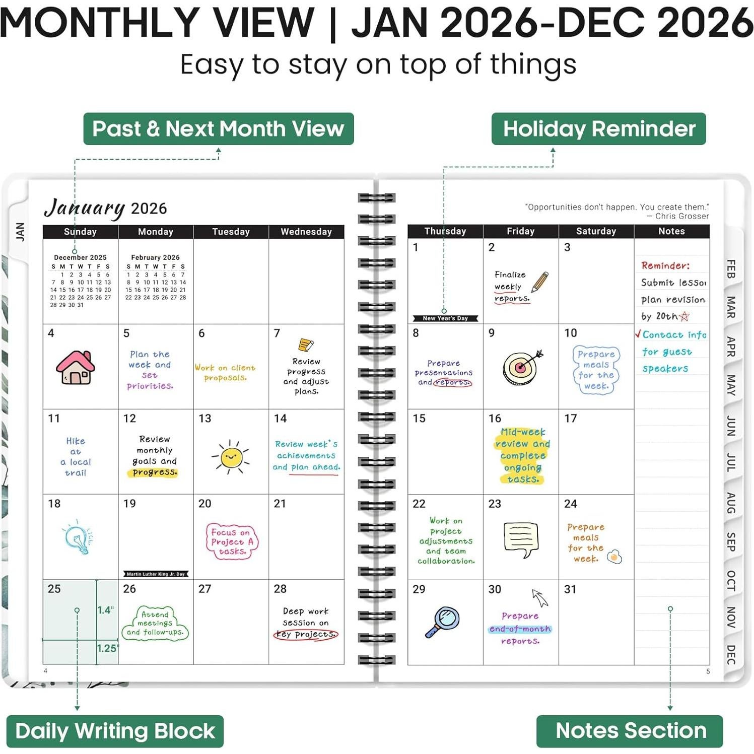 Planificador 2026 JEJEGO A5 Tapa Dura Semanal y Mensual