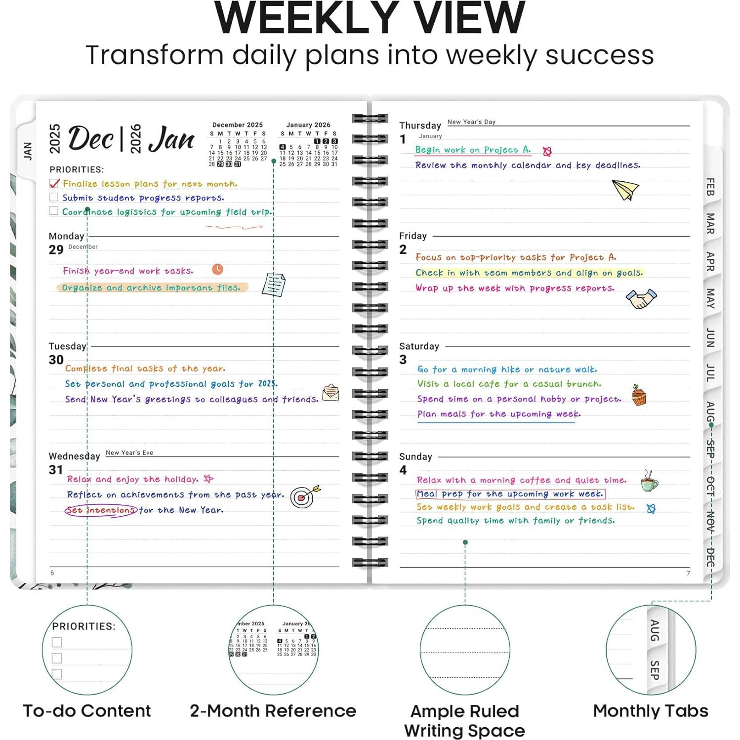 Planificador 2026 JEJEGO A5 Tapa Dura Semanal y Mensual