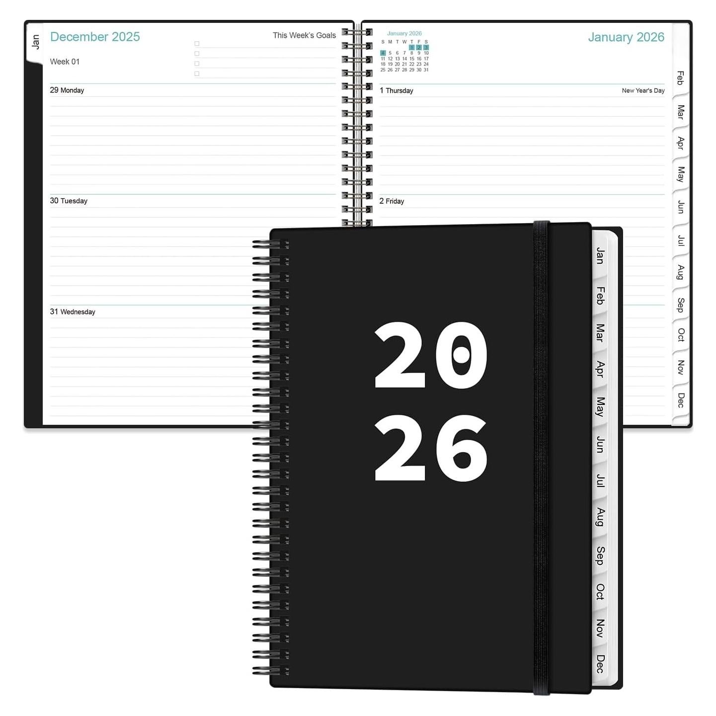 Planificador 2026 Heveboik A4 Negro con 12 Pestañas