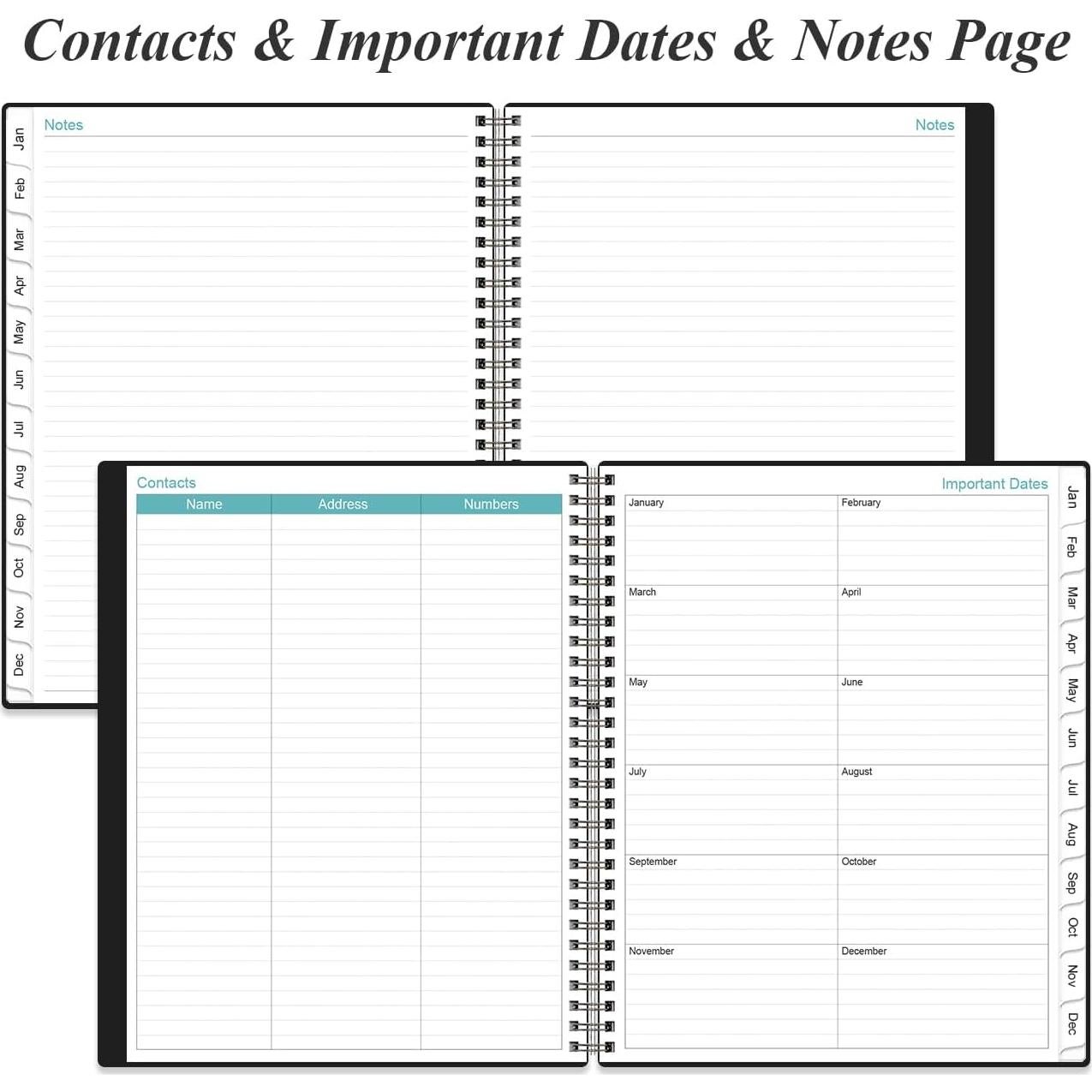 Planificador 2026 Heveboik A4 Negro con 12 Pestañas