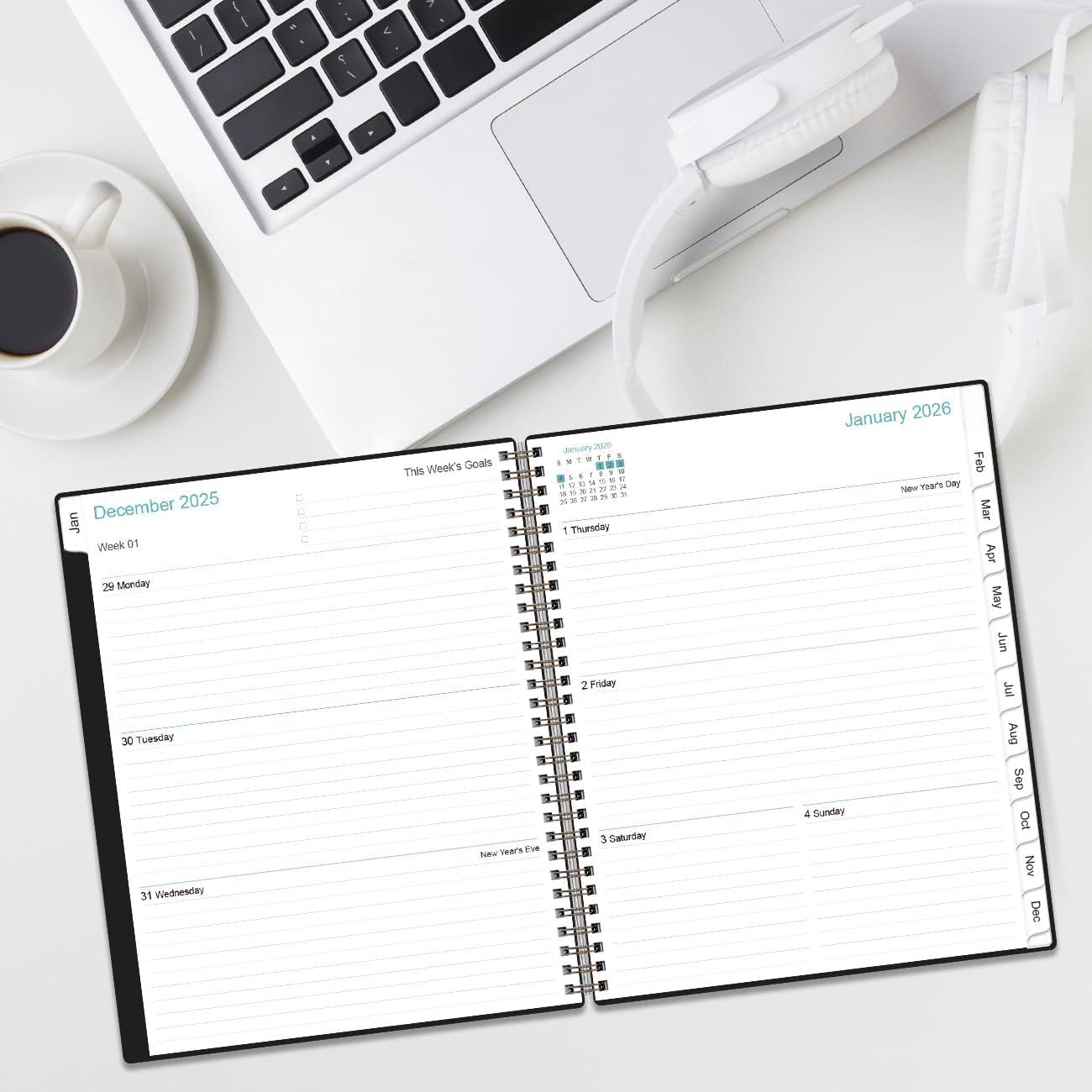 Planificador 2026 Heveboik A4 Negro con 12 Pestañas