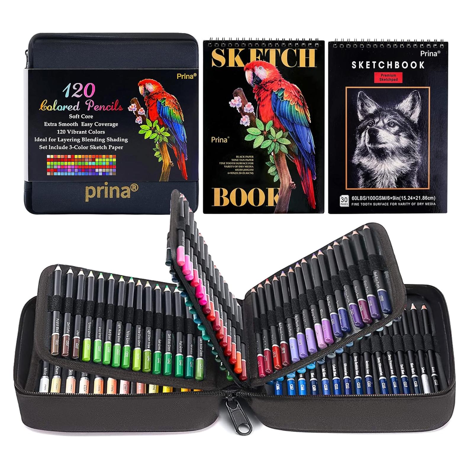 Conjunto de Lápices de Colores PRINA 120 Colores y Bloc de Dibujo