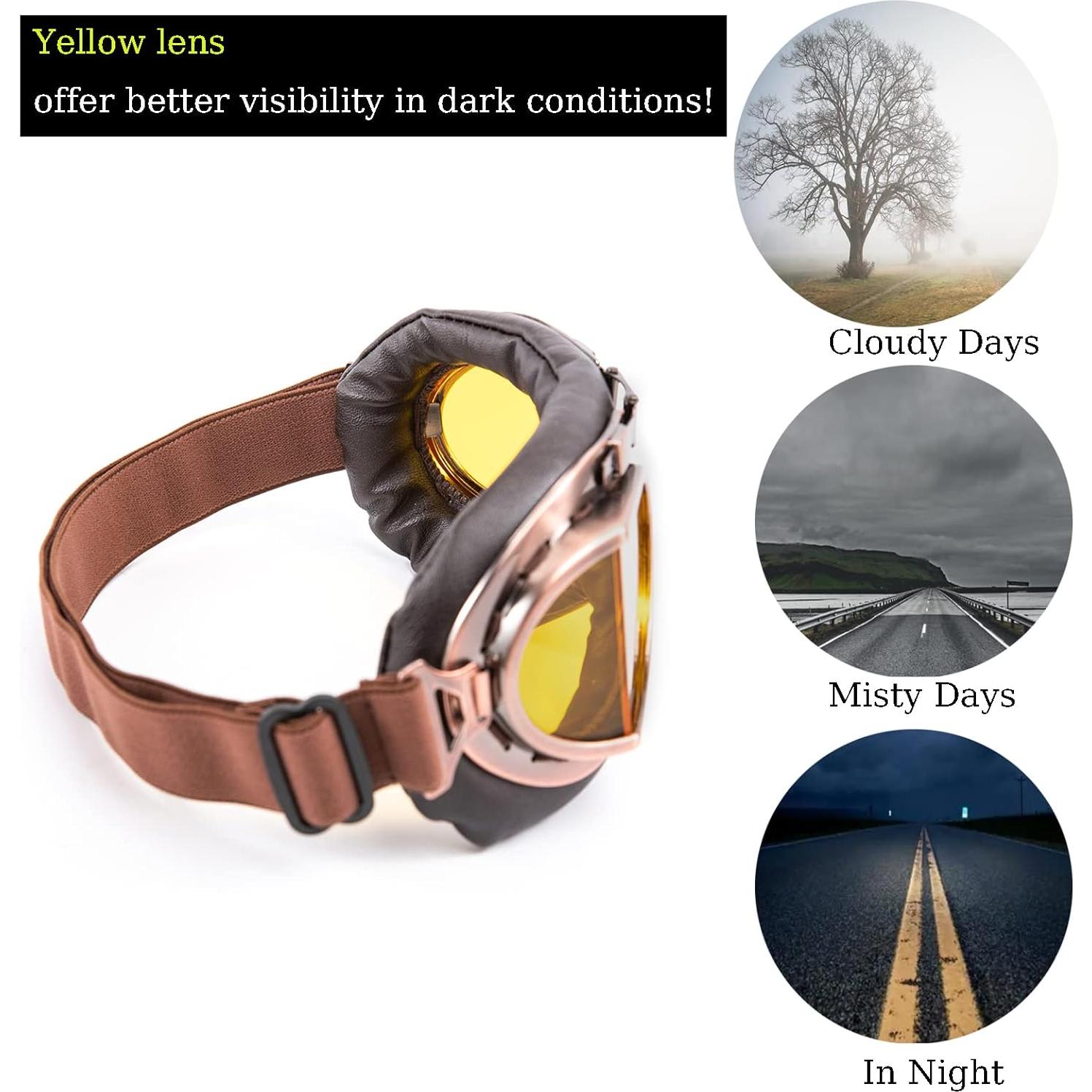 Gafas de motocicleta Evomosa MG55 vintage con lentes amarillos