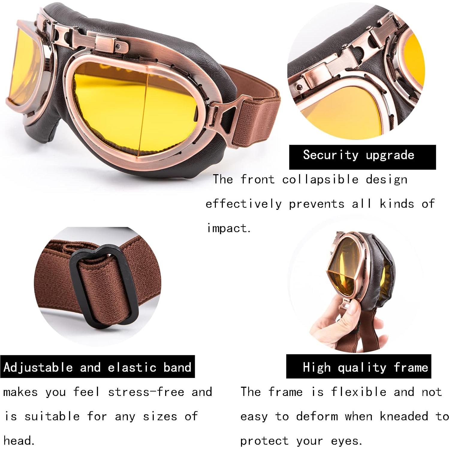 Gafas de motocicleta Evomosa MG55 vintage con lentes amarillos