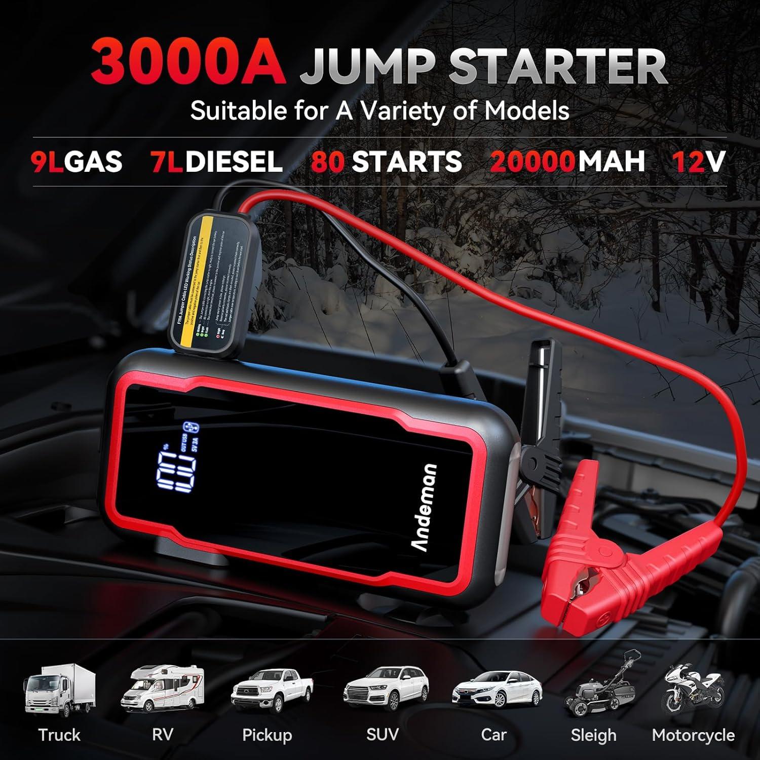Arrancador de Coche Andeman Epower-155 Pro 3000A 20000mAh