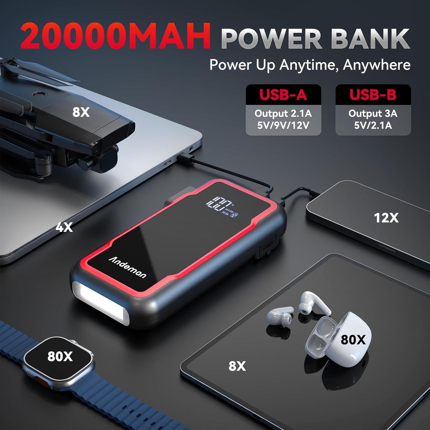 Arrancador de Coche Andeman Epower-155 Pro 3000A 20000mAh
