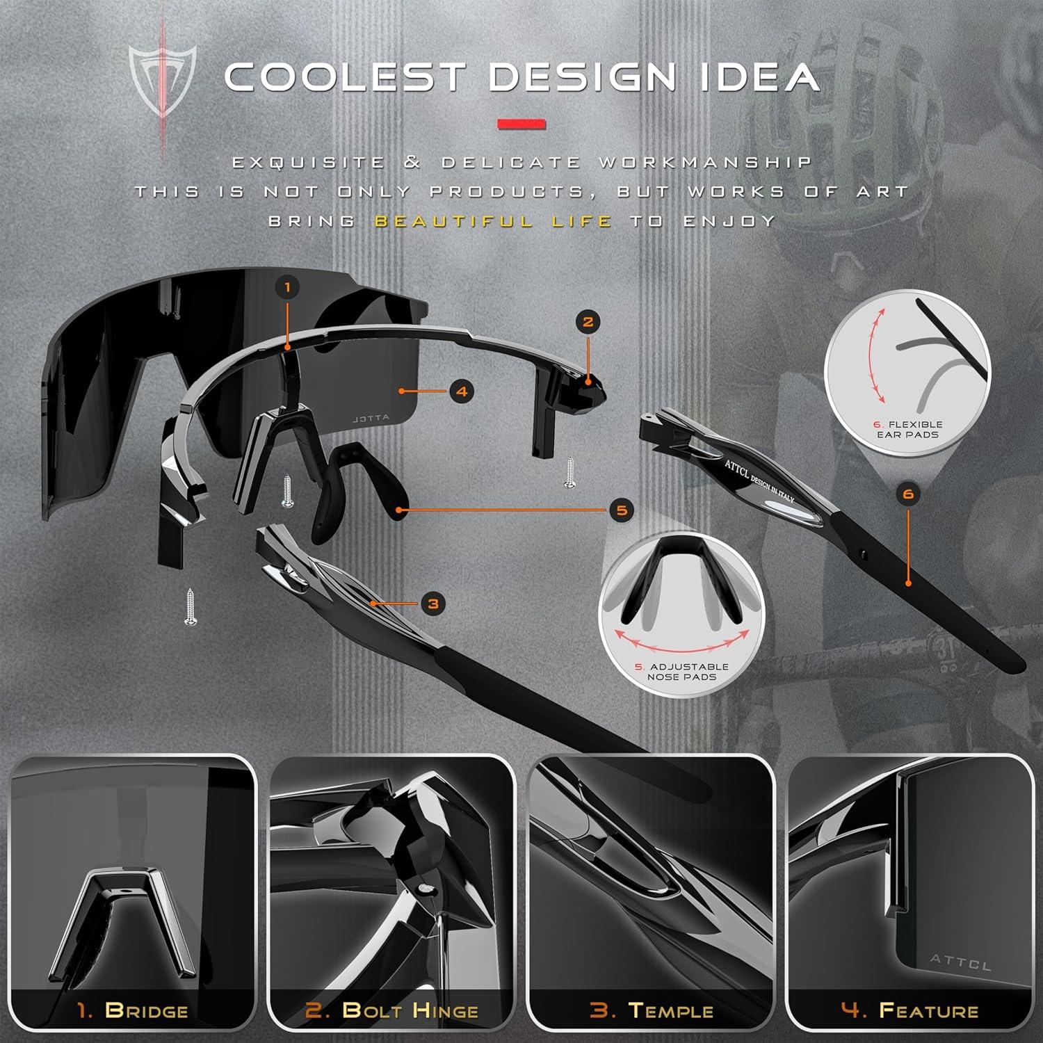 Gafas de sol ATTCL para ciclismo UV400, diseño ergonómico