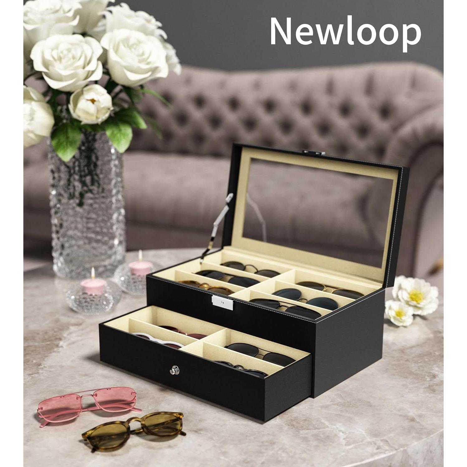 Organizador de Gafas Marca X 12 Ranuras Estuche Duro Negro