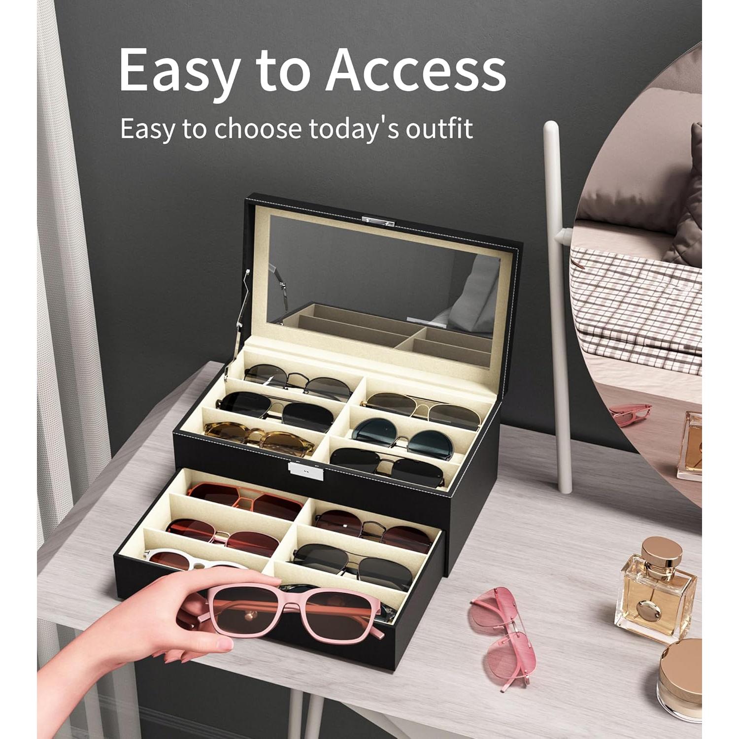 Organizador de Gafas Marca X 12 Ranuras Estuche Duro Negro