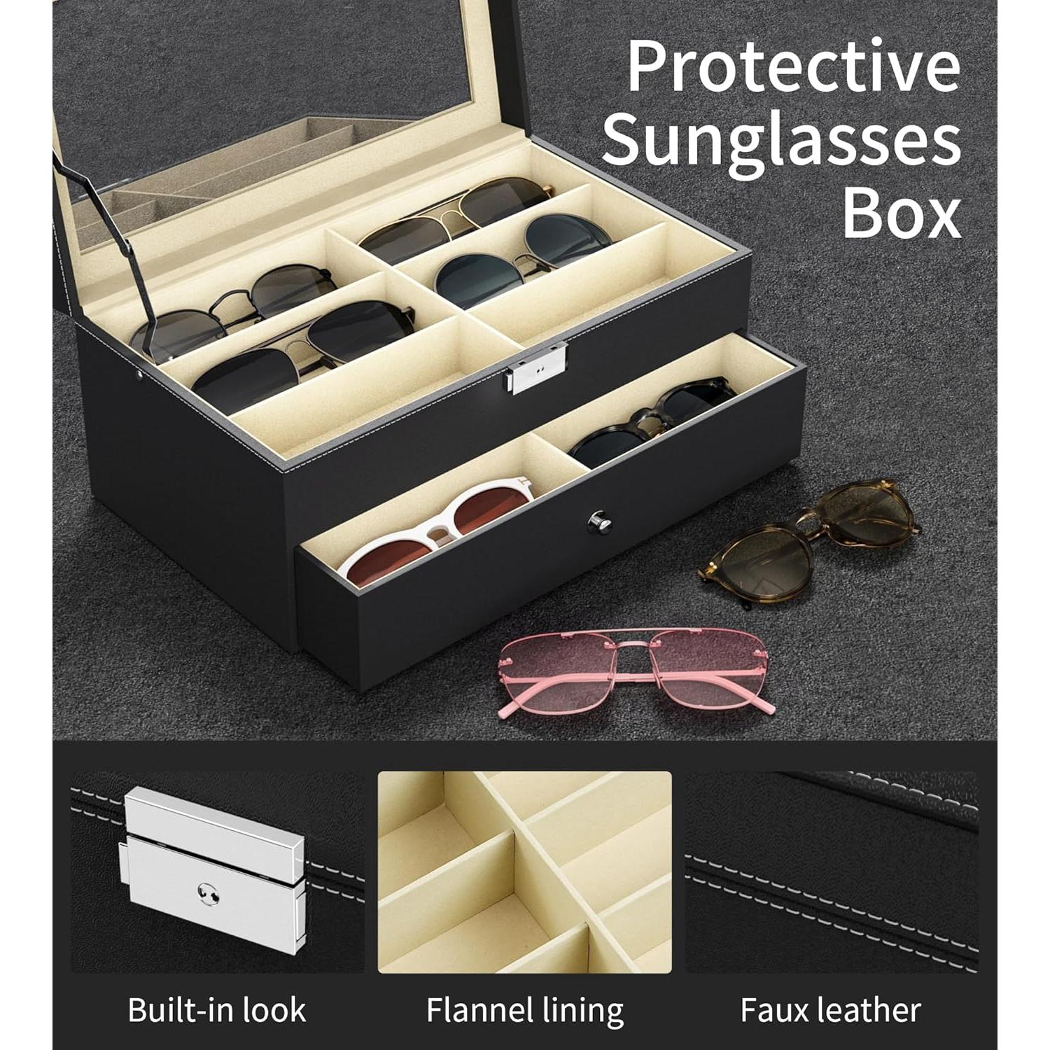 Organizador de Gafas Marca X 12 Ranuras Estuche Duro Negro