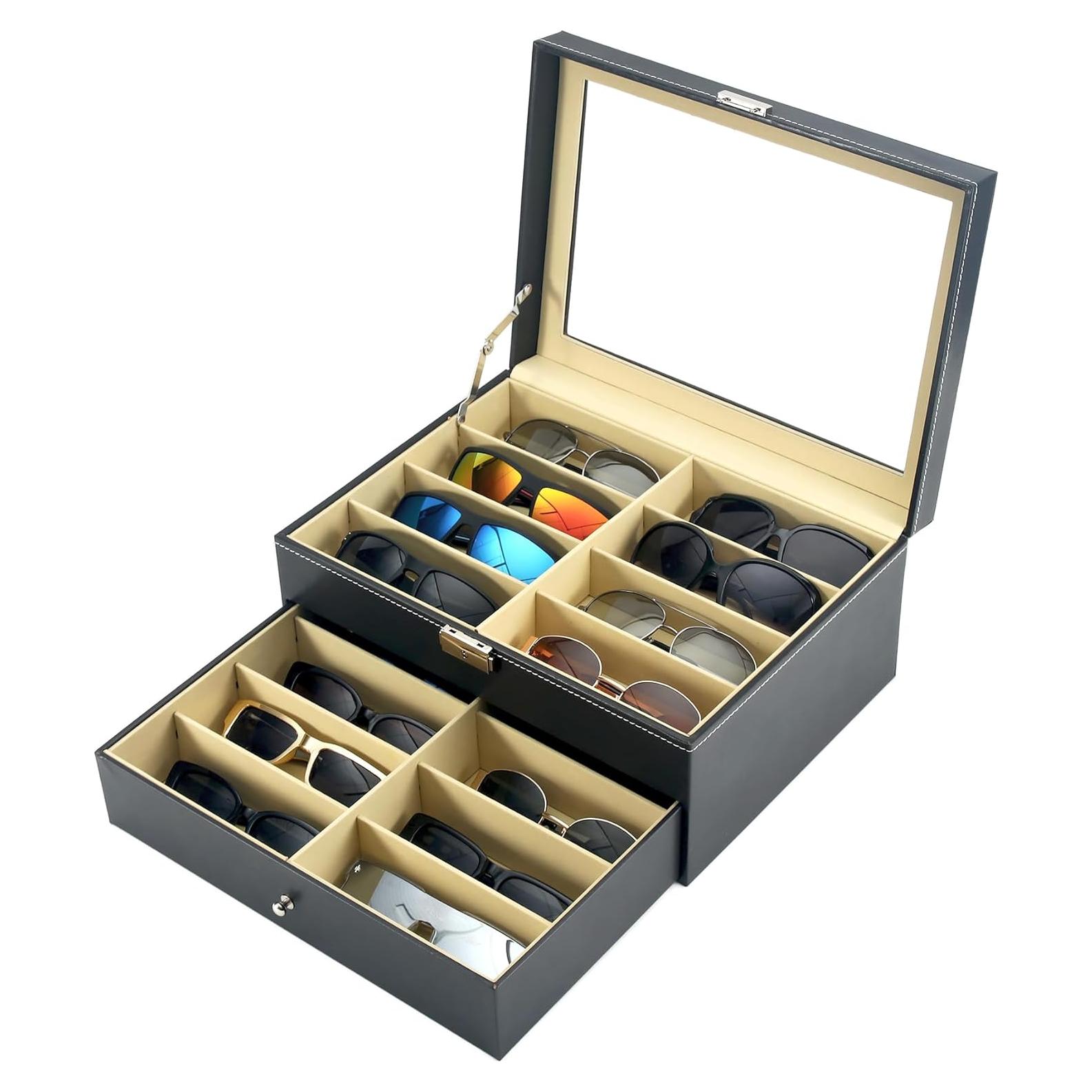 Organizador de Gafas Estuche Duro 16 Ranuras Negro