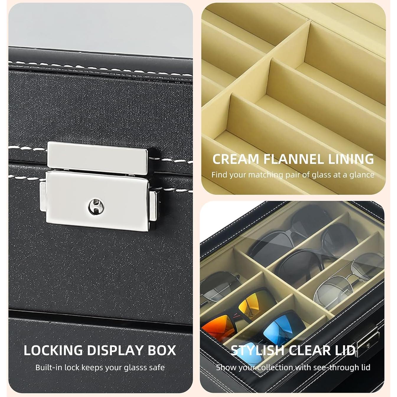 Organizador de Gafas Estuche Duro 16 Ranuras Negro