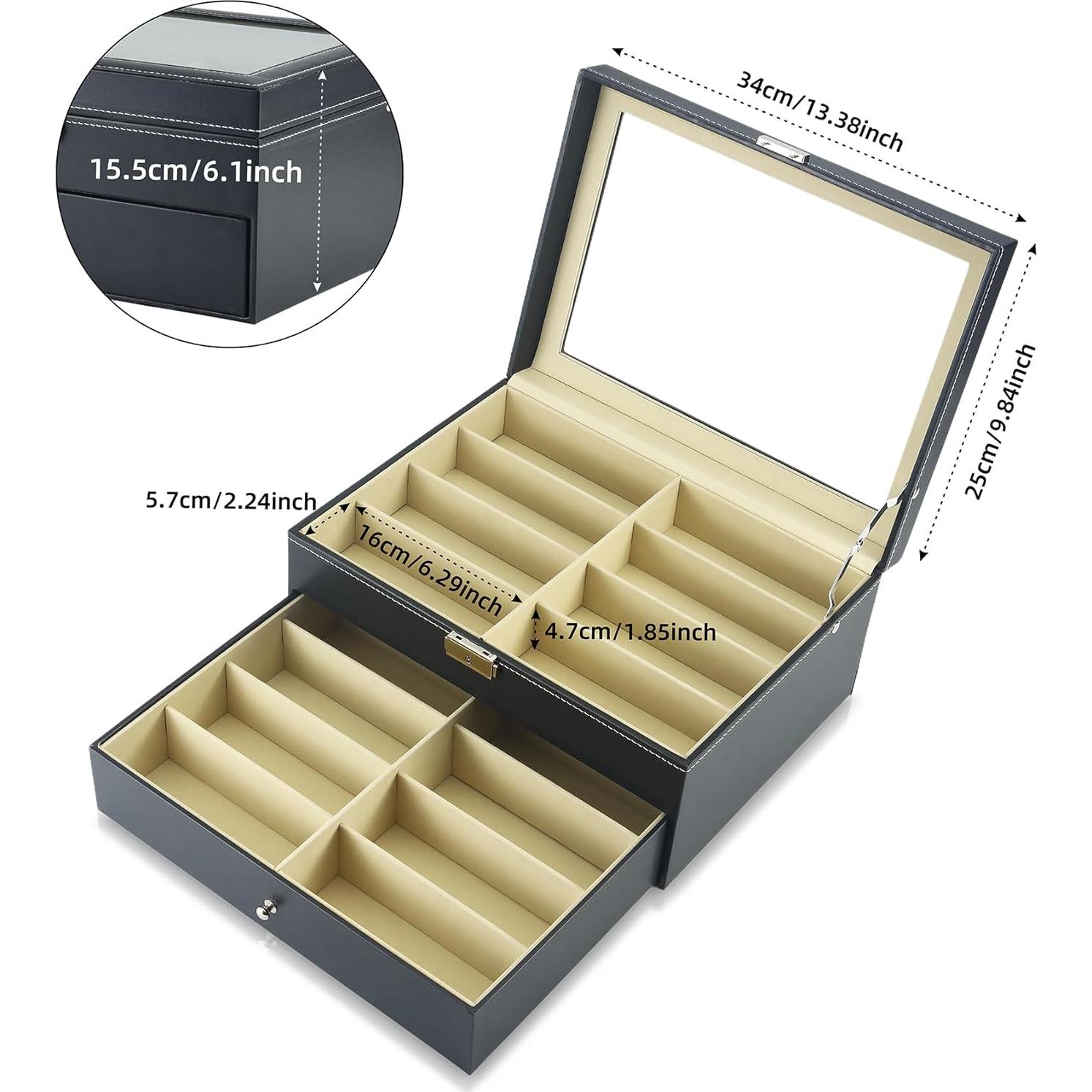 Organizador de Gafas Estuche Duro 16 Ranuras Negro