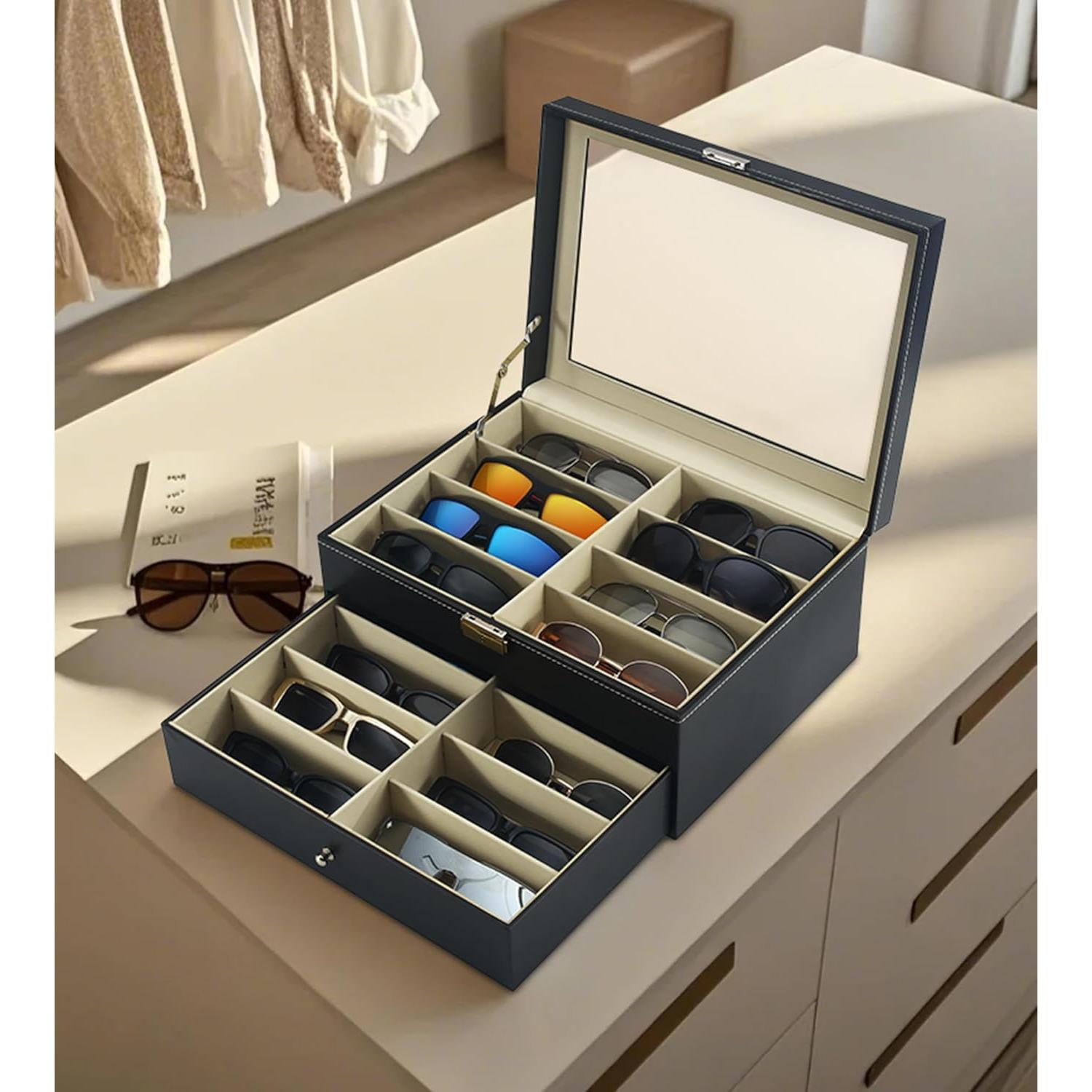 Organizador de Gafas Estuche Duro 16 Ranuras Negro