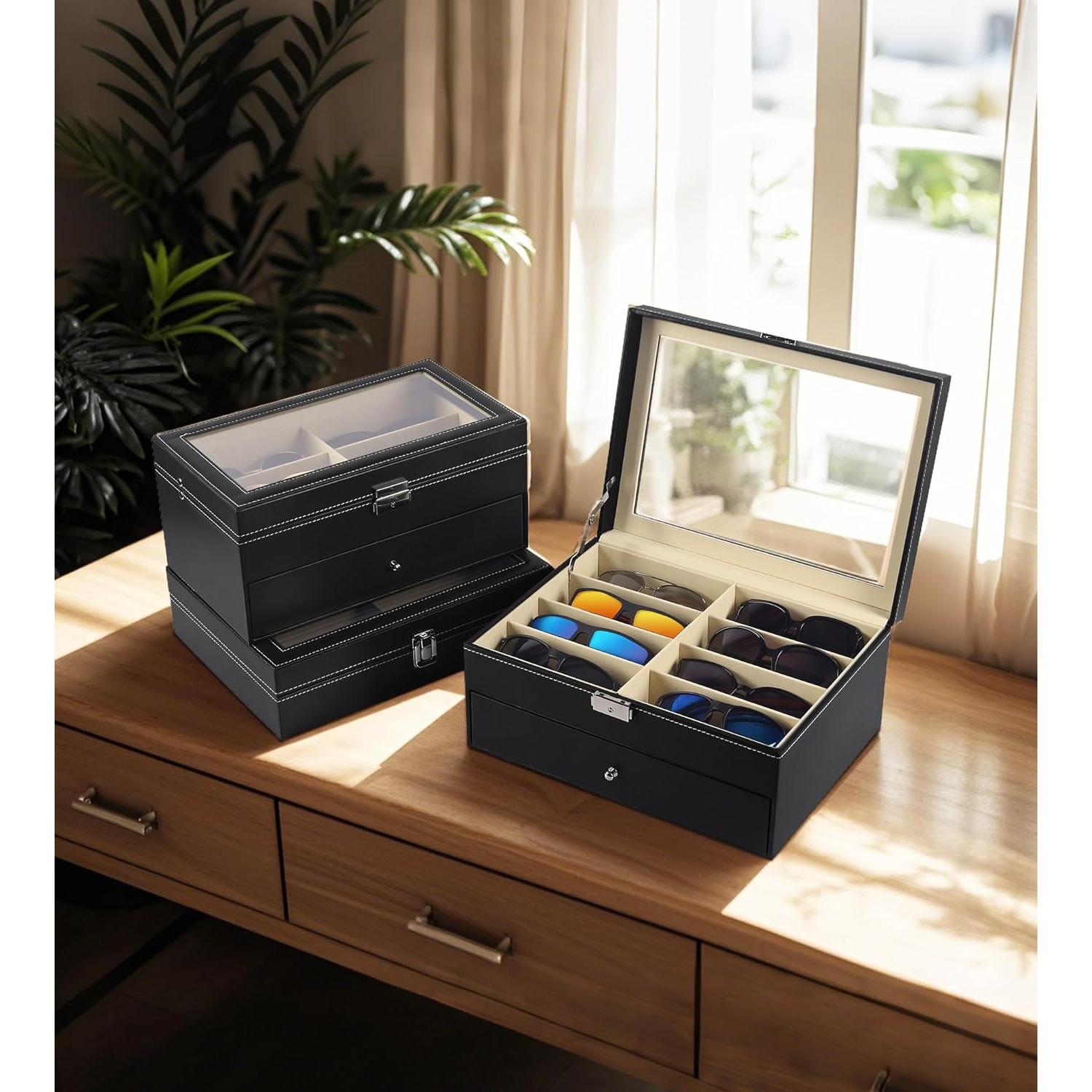 Organizador de Gafas Estuche Duro 16 Ranuras Negro