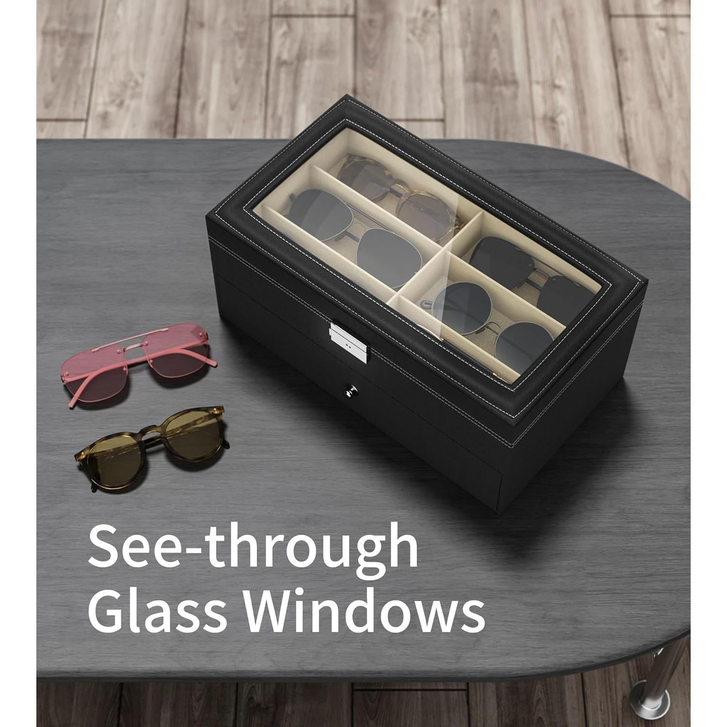 Organizador de Gafas Negro 12 Ranuras Estuche Duro