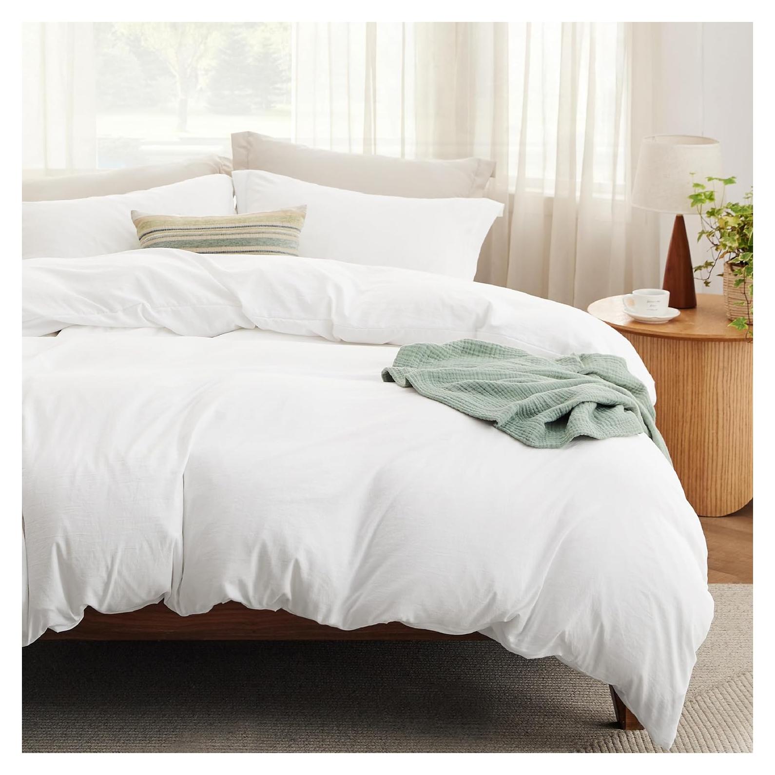 Juego de Cubierta de Edredón King Bedsure 4 Piezas Algodón Blanco