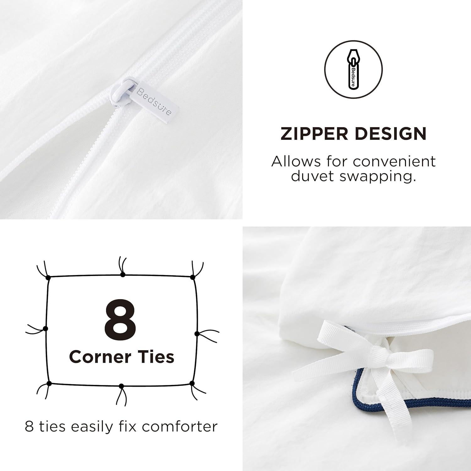 Juego de Cubierta de Edredón King Bedsure 4 Piezas Algodón Blanco