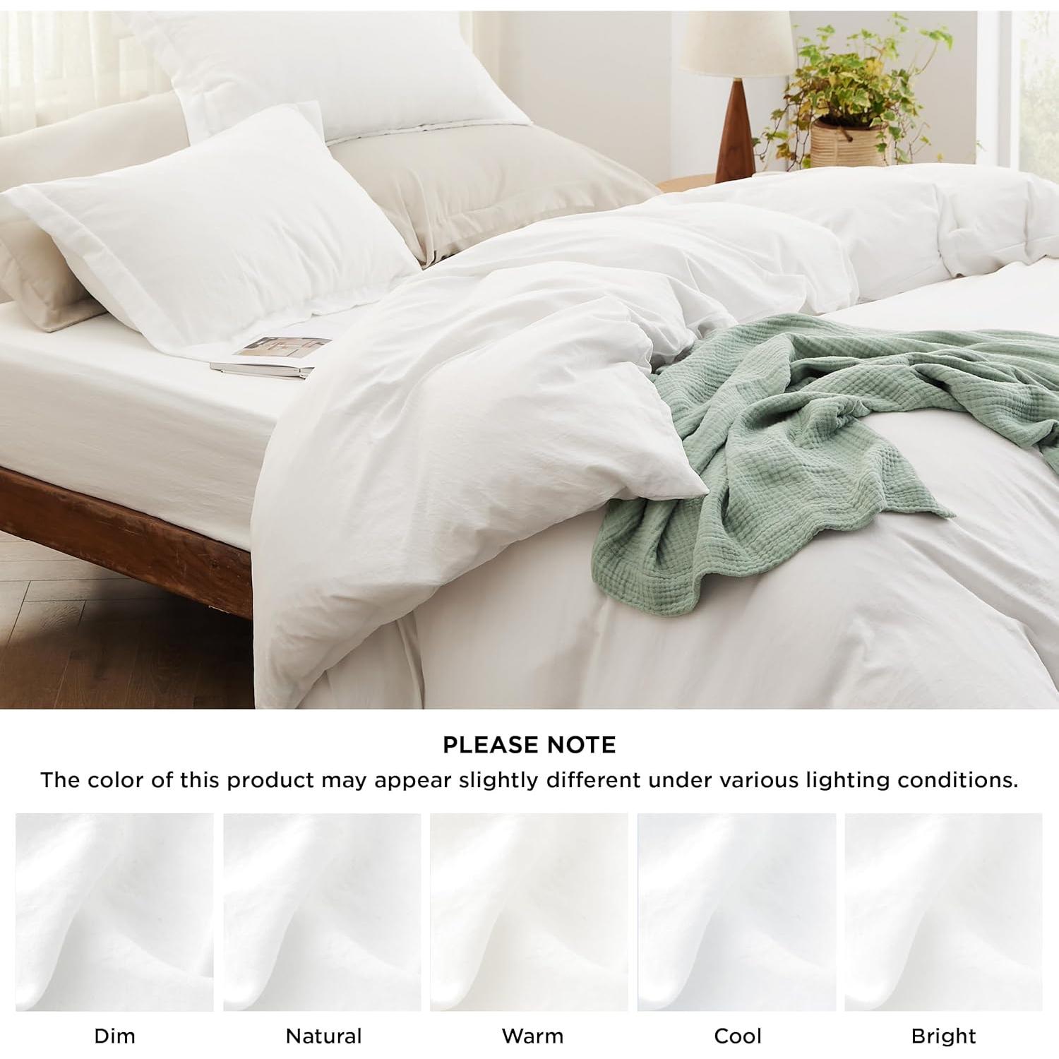 Juego de Cubierta de Edredón King Bedsure 4 Piezas Algodón Blanco