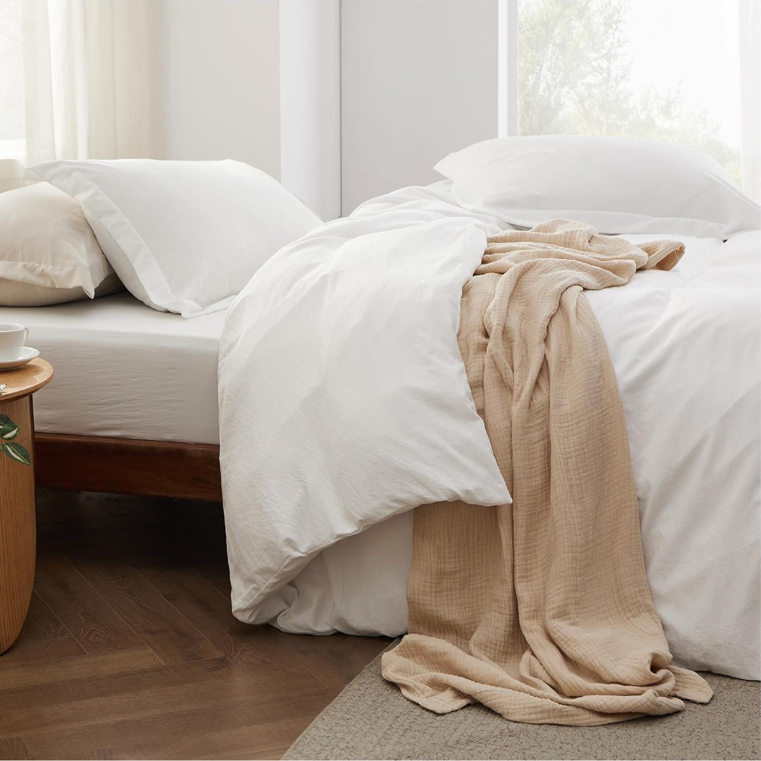 Juego de Cubierta de Edredón King Bedsure 4 Piezas Algodón Blanco