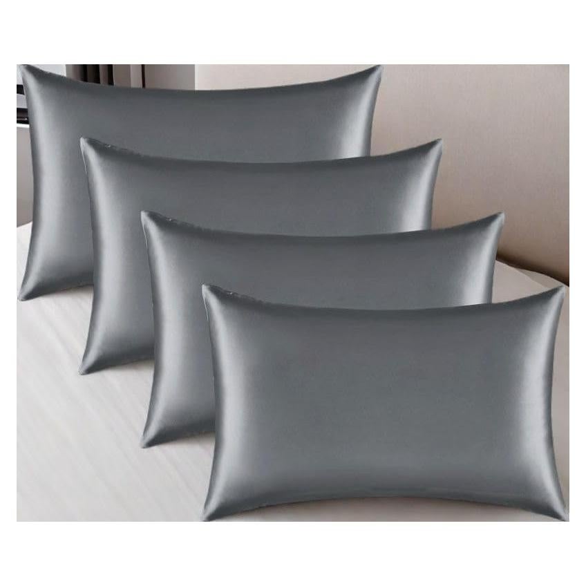 Juego de 4 Fundas de Almohada de Satén JUWENIN Reina Gris