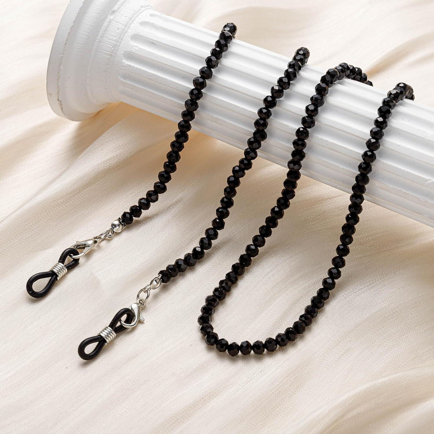 Cadena de Gafas de Cristal Negro para Mujeres 75cm