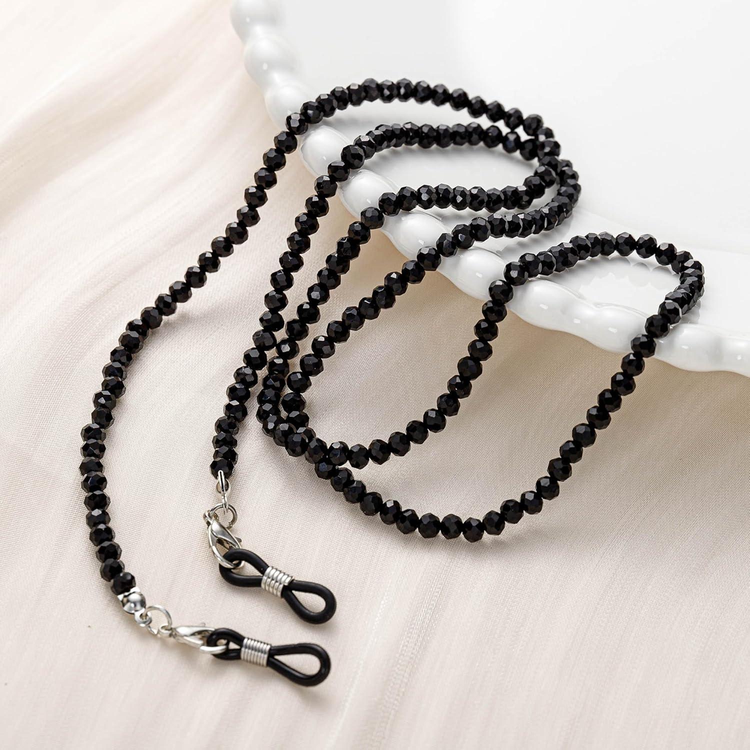 Cadena de Gafas de Cristal Negro para Mujeres 75cm